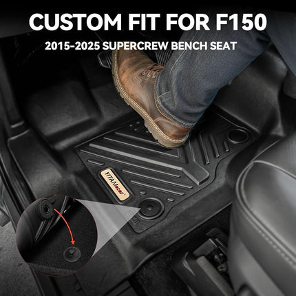 YITAMOTOR Floor Mats for Ford F-150 Super Crew Cab 2025-2015 with 1st Row Bench Seats, Custom Fit F150 1st & 2nd Row All Weather Floor Liners, Bench Seating, F 150 Supercrew Pickup Accessories Black