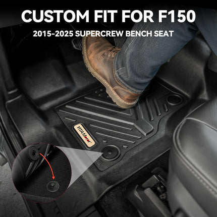 YITAMOTOR Floor Mats for Ford F-150 Super Crew Cab 2025-2015 with 1st Row Bench Seats, Custom Fit F150 1st & 2nd Row All Weather Floor Liners, Bench Seating, F 150 Supercrew Pickup Accessories Black