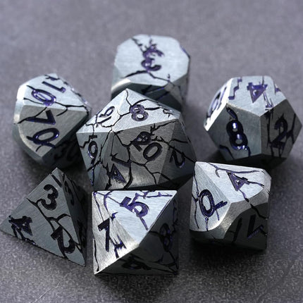 Metal Dice for DND - Ancient Cracked Pharaoh Ruins – Silver Blue Purple