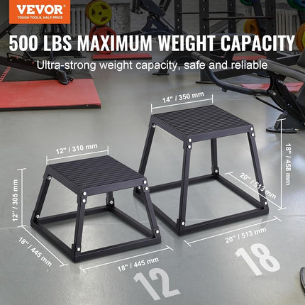 VEVOR Plyometric Jump Box, 12 Inch Plyo Box, Steel Plyometric Platform and Jumping Agility Box, Anti-Slip Fitness Exercise Step Up Box for Home Gym Training, Conditioning Strength Training, Black