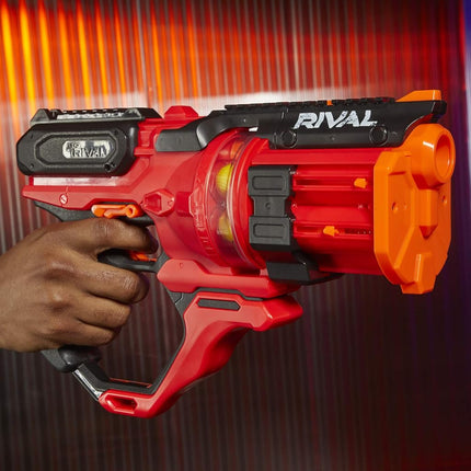 NERF Rival Roundhouse XX-1500 Red Blaster - Clear Rotating Chamber Loads Rounds into Barrel - 5 Integrated Magazines, 15 Rival Rounds