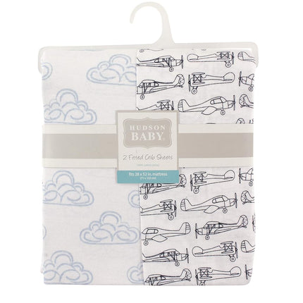 Drap-housse Hudson Baby en coton 2 pièces pour lit de bébé, motif avion, taille unique