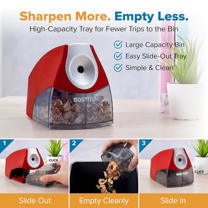 Bostitch Office Personal Electric Pencil Sharpener, Powerful Stall-Free Motor, High Capacity Shavings Tray, Red (EPS4-RED)