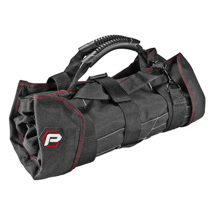 Powerbuilt Pro Tool Bag Roll Organizer, Portable, Great for Off-Road, Heavy Duty 1200D Polyester, 18-1/2 in. x 15 in. Open Size, Hanging Strap, Carry Handle, 5 Zipper Pockets, 14 Wrench Slots