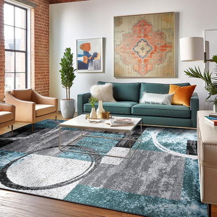 Rugshop Contemporary Circle Design Area Rug, Fade-Resistant Carpet for Living Room, Dining Room, or Home Office, Gray, 6'6" x 9'