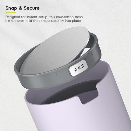 EKO 2.2L Mini Desk Bin with Swing Lid, Tabletop Rubbish Bin, Lavender