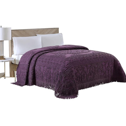 Beatrice Home Fashions Medallion Chenille Bedspread, Queen, Eggplant