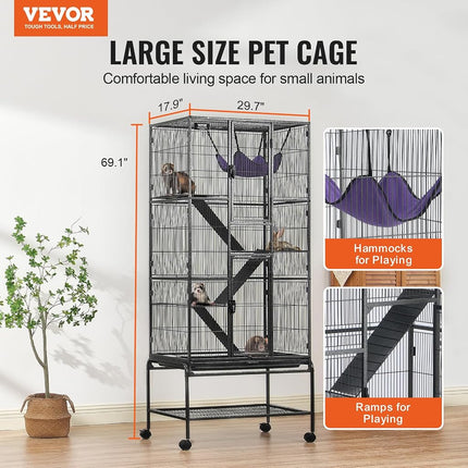 VEVOR 69" Rolling Metal Ferret Cage, Large 4-Tier Cage, Small Animal Cage with Ramps & Tray, Easy to Set up for Pet Rats, Hamster, Guinea Pig, Chinchilla, Squirrel, Hedgehogs, Bunny