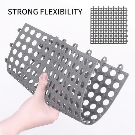 16 Pack 12" x 12" Interlocking Floor Tiles with Drain Holes, Soft PVC Non-Slip Shower Floor Mat Modular Interlocking Cushion Mat with Outdoor and Indoor Grey