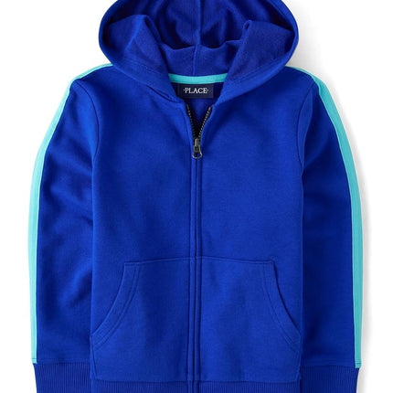 Sudadera con capucha de felpa francesa de manga larga con cremallera completa para niño The Children's Place, azul renovado, talla extra pequeña