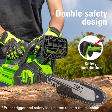 Greenworks 40V 12" Cordless Compact Chainsaw (Great for Storm Clean-Up, Pruning, and Camping), 2.0Ah Battery and Charger Included