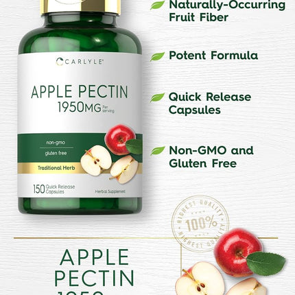 Apple Pectin | 1950mg | 150 Capsules | Non-GMO & Gluten Free Herbal Supplement | by Carlyle