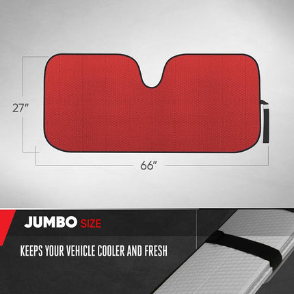 Motor Trend Front Windshield Sunshade - Jumbo Accordion Folding Auto Sunshade for Car Truck SUV 66 x 27 Inch (Red)