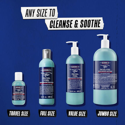 Kiehl's Facial Fuel Energizing Face Wash, Refreshing Men's Gel Cleanser, with Caffeine, Vitamin E and Menthol, All Skin Types, 1Lt