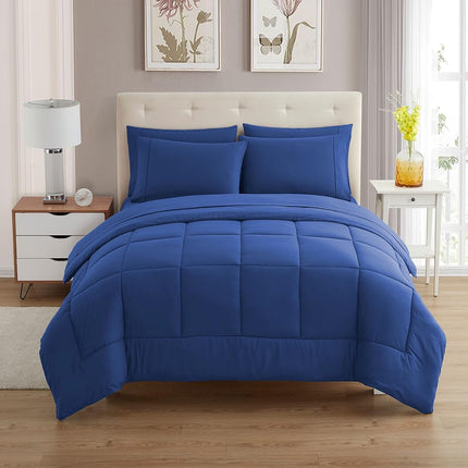 Sweet Home Collection 7 Piece Comforter Set Bag Solid Color All Season Soft Down Alternative Blanket & Luxurious Microfiber Bed Sheets, Royal Blue, Full