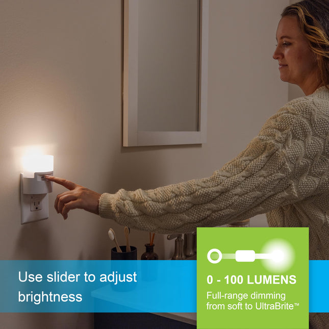 Luz nocturna LED Ultrabrite de GE, regulable, enchufable, con sensor del anochecer al amanecer, con certificación UL, ideal para dormitorio, baño, guardería, cocina, pasillo, 45125, 1 unidad, blanco | 100 lúmenes