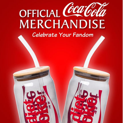 Silver Buffalo Coca-Cola Diet Coke Glass Jar Tumbler with Bamboo Lid, 16oz