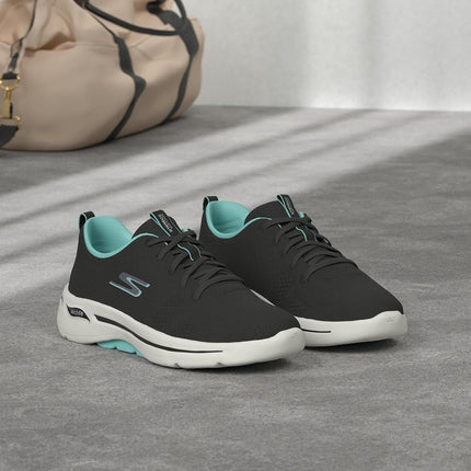 Skechers Women's GO Walk Arch FIT-Unify Sneaker, Black/Aqua, 13 Wide