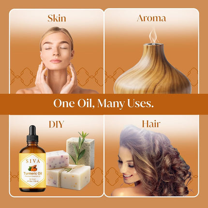 SIVA Turmeric Oil 4 fl oz – 100% Natural Steam Distilled Essential Oil with Dropper – For Diffuser, Hair, Skin, Soap & Candle Making