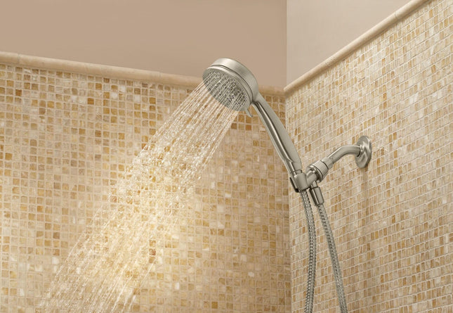 Moen 26015srn Caldwell Multi-Function Hand Held Shower Head Package with 60 Inch Metal Hose, Spot Resist Brushed Nickel