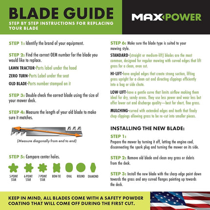 MaxPower 561812XB Set of 3, 3-N-1 Commercial Mulching Blades for 48 in. Cut John Deere Mowers, Replaces OEM no. GX21784, GX21786, Black