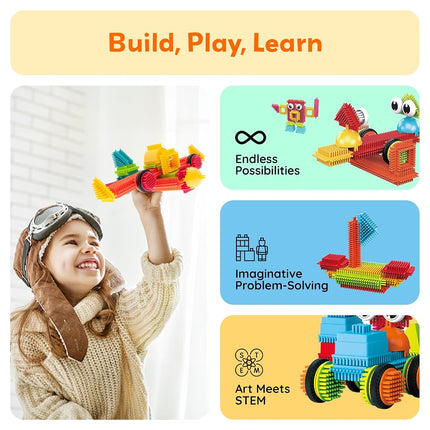 Picasso Toys112pcs Hedgehog Blocks STEM Building Tiles Set Construction Learning Toy Stacking Interlock Block, Bristle, Creativity Beyond Imagination, Inspirational, Recreational, Educational PTB112