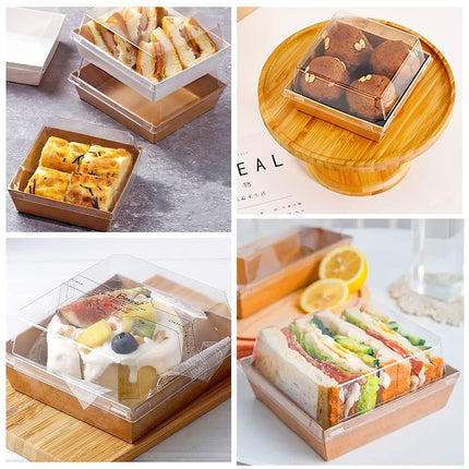Ocmoiy Small Charcuterie Boxes with Clear Lids, To Go Paper Disposable Food Containers, 5 Inches Bakery Dessert Boxes for Sandwich, Cookie, Pastry, Cake Slice (Brown, 50ct)