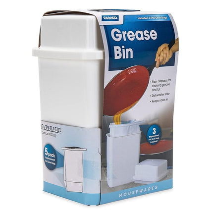 Camco Cooking Grease Storage Bin | Help Stop RV and Marine Kitchen Drains from Getting Clogged | Foil Liners Hold Liquid Up to 200-Degrees Fahrenheit (42281)