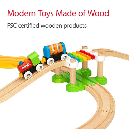 BRIO My First Railway 33727 Beginner Pack Wooden Train Set with Track – Push-Along Train & Rattle Wagon, Toddler Preschool Toy Gift for Boys & Girls, 18 Months and Up
