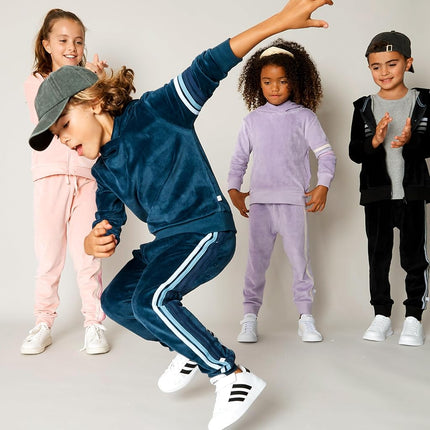 HonestBaby Ensemble Sweat à Capuche en Velours et Sweat à Fermeture Éclair et Pantalon de Jogging Bébé, Tout-Petit, Garçons, Filles, Unisexe, Bleu à Rayures, 5T, Bleu à Rayures, 5T