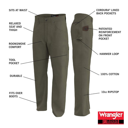 Wrangler Mens Riggs Workwear Fr Flame Resistant Carpenter Jeans, Bark, 33W x 32L
