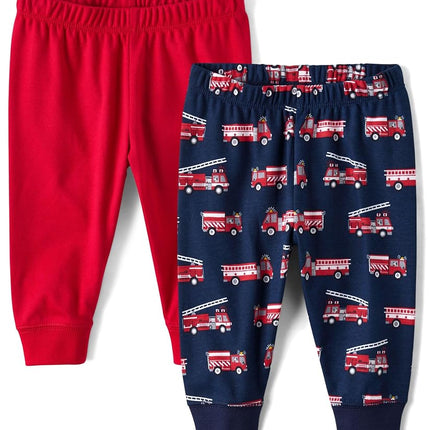 The Children's Place Baby Boys' and Newborn Jogger Bottoms, Firetrucks/Red 2-Pack, 6-9 Months
