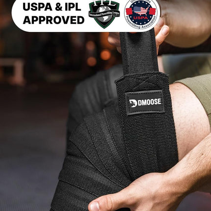 DMoose Fitness Knee Wraps for Weightlifting (Pair) - USPA Approved 78" Cotton Knee Straps for Powerlifting, Leg Press, Squats & Joint Stability - Reinforced Stitching Knee Wrap Support for Men & Women