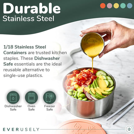 Everusely Stainless Steel Food Containers With Lids - Leakproof, Stackable Lunch and Snack Containers