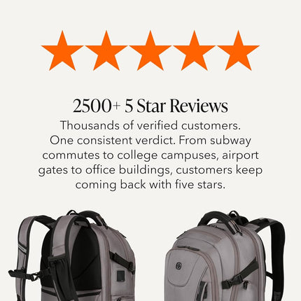 SWISSGEAR Travel Tech Elite USB ScanSmart Laptop Backpack Fits up to 16-Inch Laptop with TSA Lay-Flat for School & Trips, Grey Ballistic, 18-Inch
