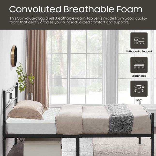 Cubrematelas de espuma suave Treaton de 1 pulgada con diseño de cáscara de huevo convolucionada | Alarga la vida del cubrecolchón, proporciona un soporte adecuado para la espalda y alivia el dolor, mejora la postura, Queen, Blanco