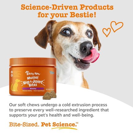 Zesty Paws New Zealand Green Lipped Mussel Chewable Treats for Dogs - with Glucosamine & Chondroitin + Omega-3 Fatty Acids & Protein - 500 Mg Dog Hip & Joint Support Supplement Soft Chews - 90 Count