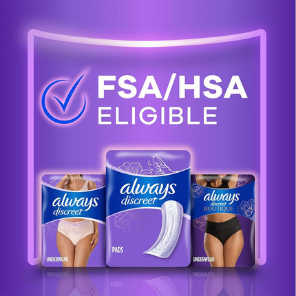 Always Discreet, Incontinence Pads for Women, Maximum, Long Length (Packaging May Vary), Purple, 39 Count