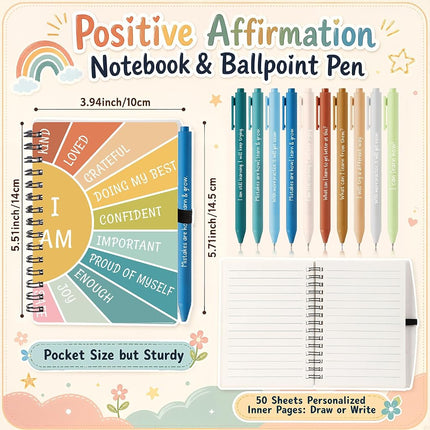 Thenshop 40 Pcs Mental Health Awareness Gifts Bulk 20 Self Care Notebook Journals 20 Positive Affirmation Pens for Women Office Staff Nurse Teacher Appreciation Student End of Year Gifts