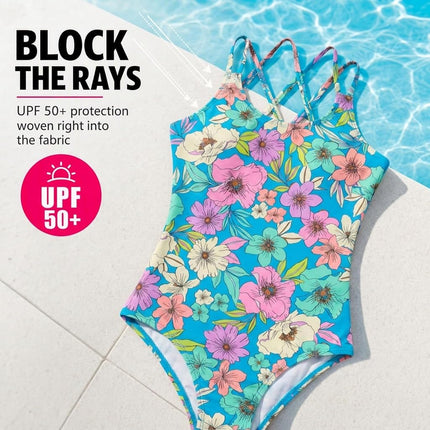 Kanu Surf girls Reese Upf 50+ Beach Sport Criss-cross One Piece Swimsuit One Piece Swimsuit, Tina Blue, 16