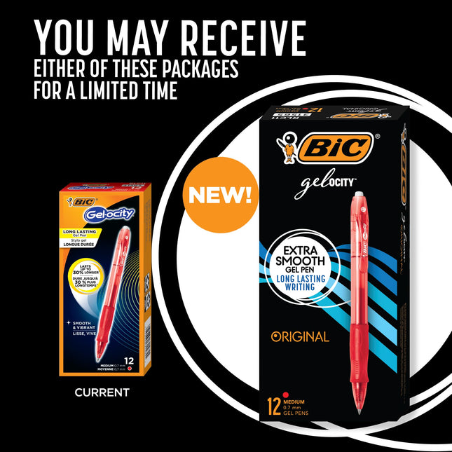 BIC Gel-ocity Original, bolígrafo de gel retráctil, punta mediana (0,7 mm), rojo, paquete de 12 (12 unidades)