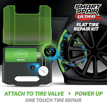 Slime 50159 Flat Tire Repair Kit, Smart Spair Ultra All-in-One Solution Repairs & Inflates, Truck/SUV, 15 Minute Fix