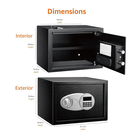 Amazon Basics Steel Security Safe with Digital Keypad - Secure Money, Cash, Jewelry, ID Documents, 14 Litres, 35cm W x 25cm D x 25cm H, Black