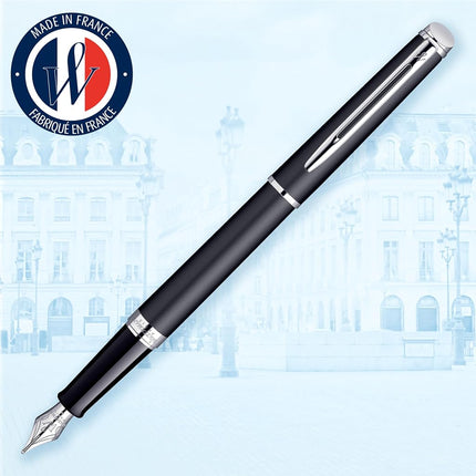 Waterman Hémisphère Fountain Pen, Matte Black with Chrome Trim, Medium Nib with Black Ink Cartridge, Gift Box