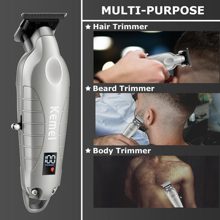 KEMEI 2293 Cordless T-Blade Hair and Beard Trimmer for Men, Silver