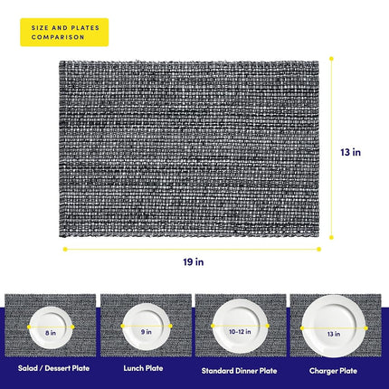 Sweet Home Collection Trends Two Tone 100% Cotton Woven Placemat (6 Pack), 13" x 19", Black