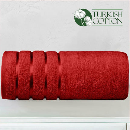 Elegant Comfort 100% Turkish Cotton 4 Lines Viscose Stripe Jumbo Bath Towel - Hotel Spa Quality Extra Large 35 x 70 Inch Bath Towel Ultra Soft, Super Absorbent Quick Dry Large Bath Towel, Red