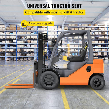 VEVOR Universal Lawn Tractor Seat Replacement - Compact High Back Mower, Black Vinyl Forklift, Central Drain Hole Skid Steer With Mounting Bolt Patterns of 8" x 11.5" & 11.25" x 11.5"