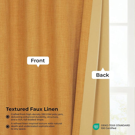 HPD Half Price Drapes Faux Linen Textured Room Darkening Curtains for Bedroom 108 Inches Long (1 Panel), 100W X 108L Extra Wide Curtains for Living Room Home Decor, Dandelion Gold
