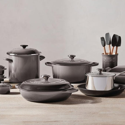 Le Creuset Silicone Craft Series Utensil Set with Stoneware Crock, Oyster, 5pc